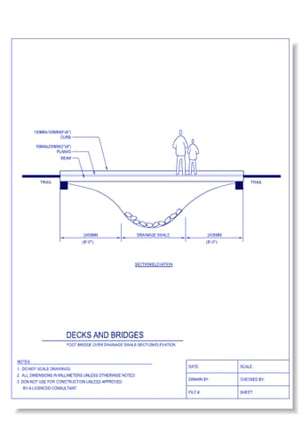 Foot Bridge Over Drainage Swale-Section/Elevation