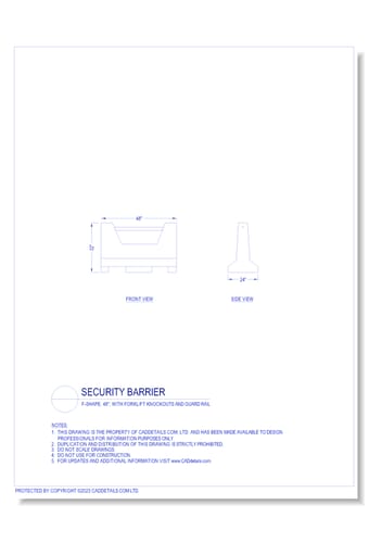 Security Barrier: F-shape, 48", with Forklift Knockouts and Guard Rail