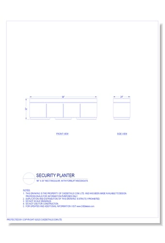 Security Planter: 96" x 30" Rectangular, with Forklift Knockouts