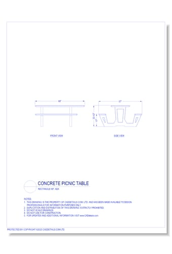 Concrete Picnic Table: Rectangle 68", ADA