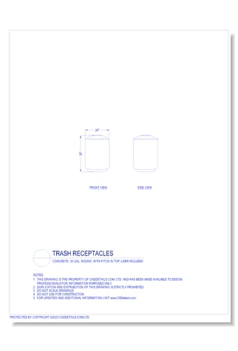Trash Receptacles: Concrete, 35 Gal. Round, with Pitch in Top, Liner Included