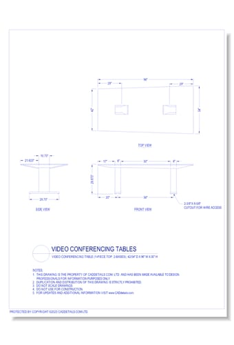 Video Conferencing Tables: Video Conferencing Table (1-Piece Top, 2-Bases), 42/54" D x 96" W x 30" H