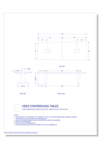 Video Conferencing Tables: Video Conferencing Table (2-Piece Top, 2-Bases), 42/54" D x 144" W x 30" H