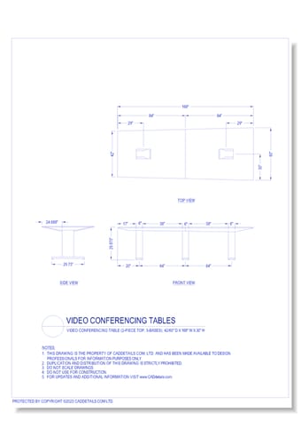 Video Conferencing Tables: Video Conferencing Table (2-Piece Top, 3-Bases), 42/60" D x 168" W x 30" H