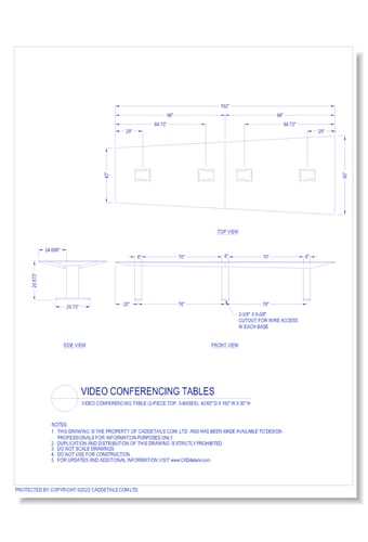 Video Conferencing Tables: Video Conferencing Table (2-Piece Top, 3-Bases), 42/60" D x 192" W x 30" H