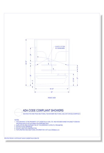 ADA Code Compliant Showers: ADA / ANSI / TAS One Piece Tub Shower Sectional Gelcoat or Solid Surface 2