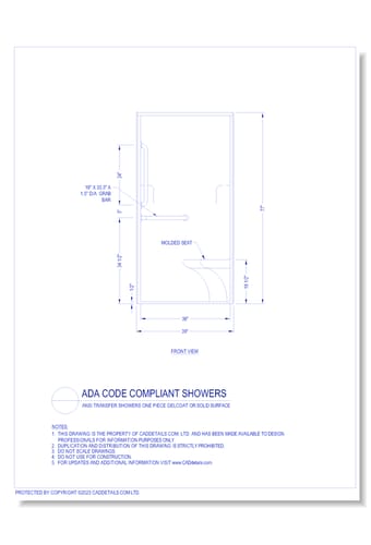 ADA Code Compliant Showers: ANSI Transfer Showers One Piece Gelcoat or Solid Surface