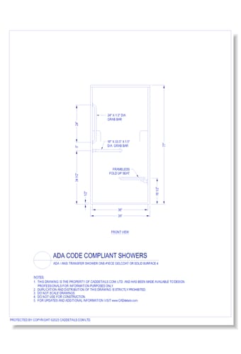 ADA Code Compliant Showers: ADA / ANSI Transfer Shower One-piece Gelcoat or Solid Surface 4