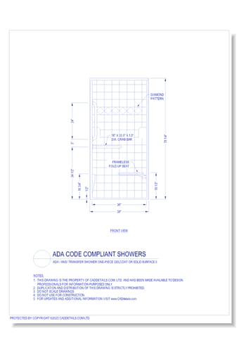 ADA Code Compliant Showers: ADA / ANSI Transfer Shower One-piece Gelcoat or Solid Surface 5
