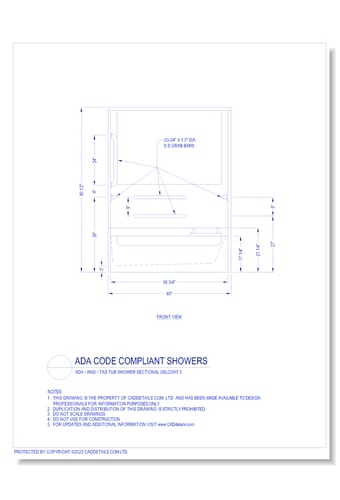 ADA Code Compliant Showers: ADA / ANSI / TAS Tub Shower Sectional Gelcoat 3