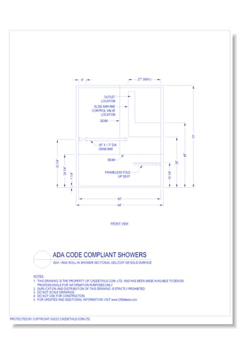 ADA Code Compliant Showers: ADA /ANSI Roll-in Shower Sectional Gelcoat or Solid Surface