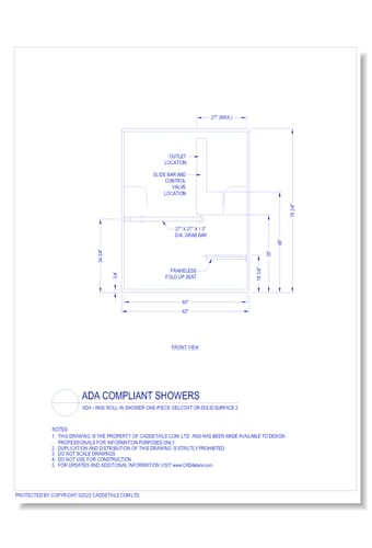 ADA Code Compliant Showers: ADA / ANSI Roll-in Shower One-piece Gelcoat or Solid Surface 2