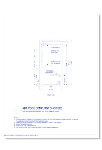 ADA Code Compliant Showers: ADA / ANSI Transfer Shower One Piece Domed Acrylic 6