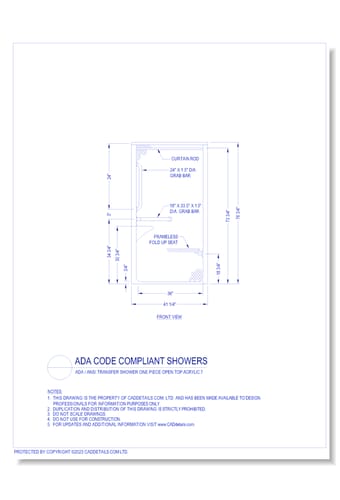 ADA Code Compliant Showers: ADA / ANSI Transfer Shower One Piece Open Top Acrylic 7