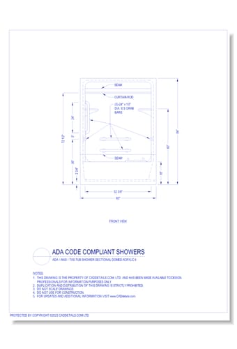 ADA Code Compliant Showers: ADA / ANSI / TAS Tub Shower Sectional Domed Acrylic 6