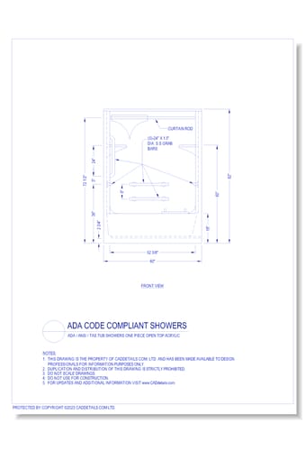 ADA Code Compliant Showers: ADA / ANSI / TAS Tub Showers One Piece Open Top Acrylic 7
