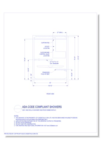 ADA Code Compliant Showers: ADA / ANSI Roll-in Shower One Piece Domed Acrylic 3