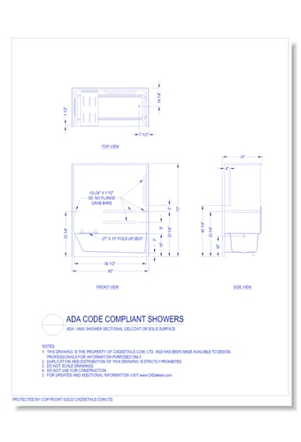 ADA Code Compliant Showers: ADA / ANSI / Shower Sectional Gelcoat or Solid Surface