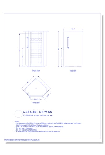 Accessible Showers: Solid Surface, Molded Wing Walls, 80" x 43"
