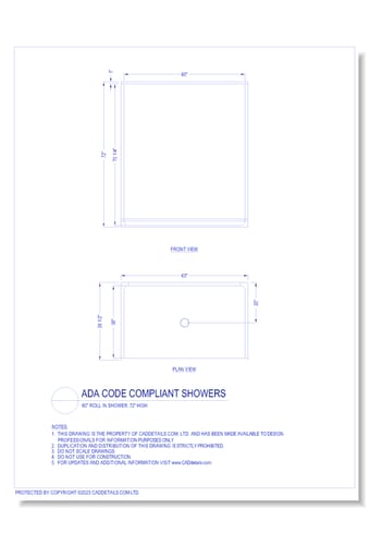 ADA Code Compliant Showers: 60" Roll in Showers, 72" High