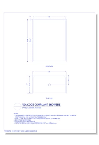 ADA Code Compliant Showers: 60" Roll in Showers, 79 3/4" High