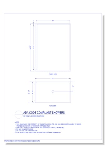 ADA Code Compliant Showers: 60" Roll in Showers, 84 5/8" High