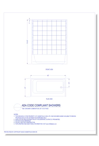 ADA Code Compliant Showers: Tub / Shower Combination, 60" x 75.5" High