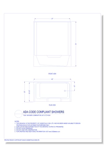 ADA Code Compliant Showers: Tub / Shower Combination, 60" x 72" High