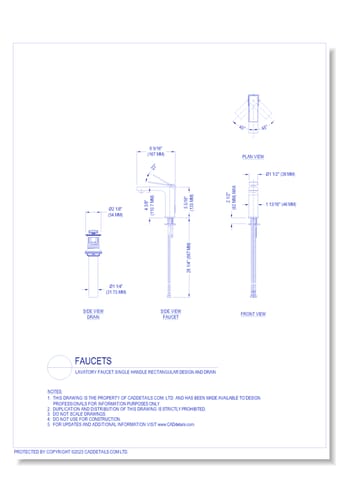 Lavatory Faucets: Single Handle Rectangular Design and Drain