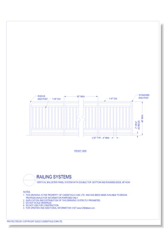 Railing Systems: Vertical Baluster Panel System with Double Top, Bottom and Rounded Edge, 48" High
