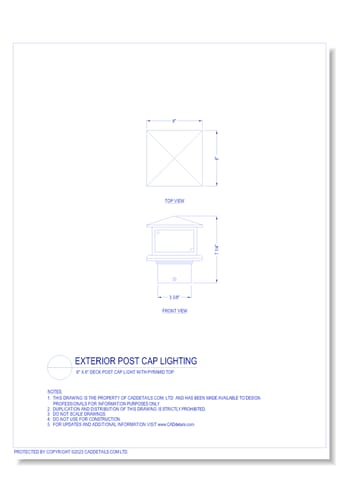 Exterior Post Cap Lighting: 6" x 6" Deck Post Cap Light with Pyramid Top