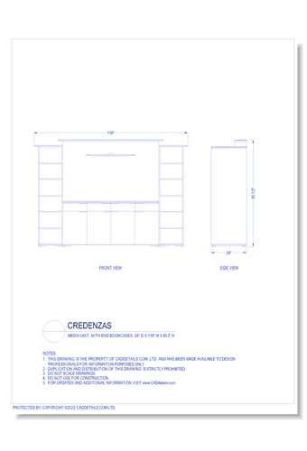 Credenzas: Media Unit, with End Bookcases, 24" D x 118" W x 85.5" H