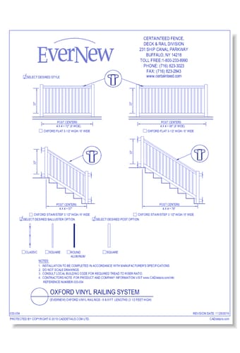 Evernew: Oxford Vinyl Railings - 6 & 8 Ft. Lengths (3 1/2 Ft. High)