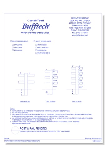 Bufftech: Post & Rail CertaGrain Fencing Details (2-Rail, 3-Rail & 4-Rail)