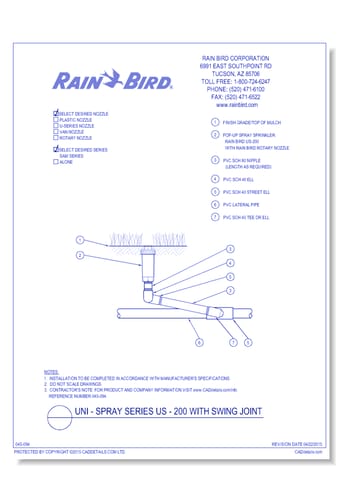 UNI-Spray Series US-200 with Swing Joint Irrigation / Sprinkler System