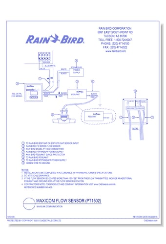 Flow Sensor Wiring, PT1502 Pulse Transmitter, Link Secondary Communication