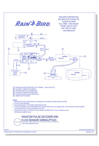 Flow Sensor Wiring, PT322 Pulse Transmitter, 2-Wire Secondary Communication