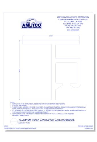Aluminum Track Cantilever Gate Hardware - Aluminum T-Track