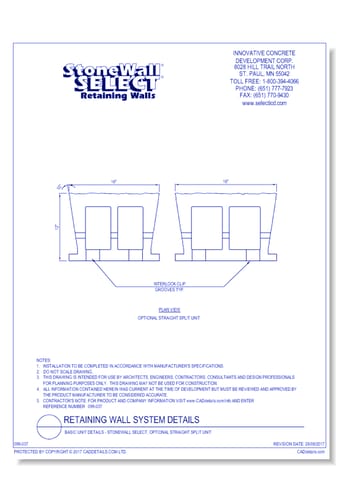 Basic Unit Details - StoneWall SELECT, Optional Straight Split Unit
