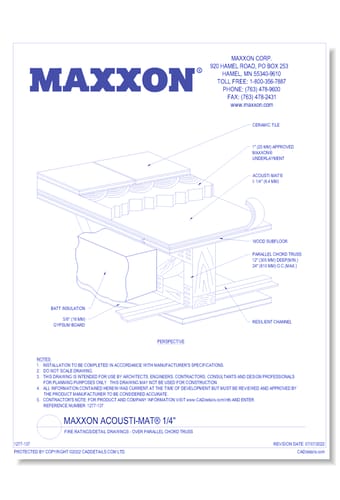 Maxxon Acousti-Mat® 1/4" Fire Ratings/Detail Drawings - Over Parallel Chord Truss