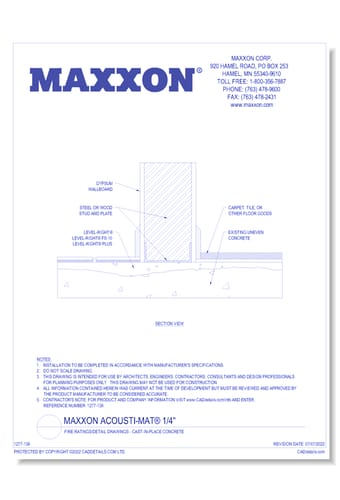 Maxxon Acousti-Mat® 1/4" Fire Ratings/Detail Drawings - Cast-in-Place Concrete