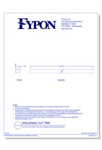 FLT183-12: Flat Trim 1-1/2x5-1/2x144 Smooth, Profile