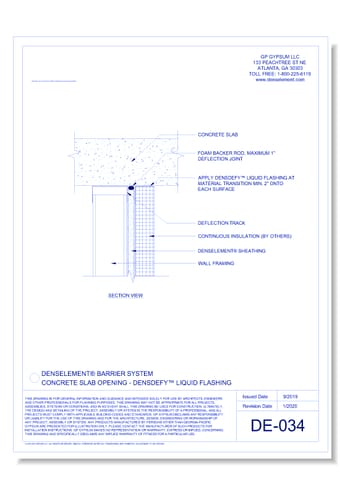 DE-034 - Concrete Slab Opening - DENSDEFY® Liquid Flashing