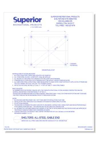 Series 8300, All-Steel Gable End Shelter, GE2024-AS: 20' x 24' : Ground Plan