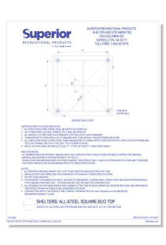 20' x 20' Duo-Top Square Shelter: Ground Plan