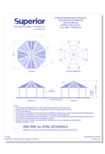 24' Octagonal Shelter: Elevation and Plan Views