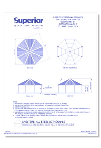 28' Octagonal Shelter: Elevation and Plan Views
