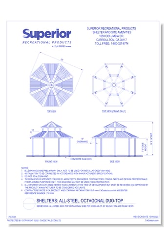 20' Duo-Top Octagonal Shelter: Elevation and Plan Views