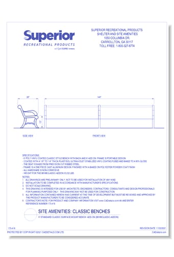 6' Standard Classic Surface Mount Bench Add-On (B6WBCLASSIC-ADDON)