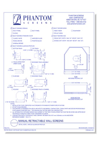 Manual Retractable Wall Screens: Detail Views - Various Aluminum Profiles